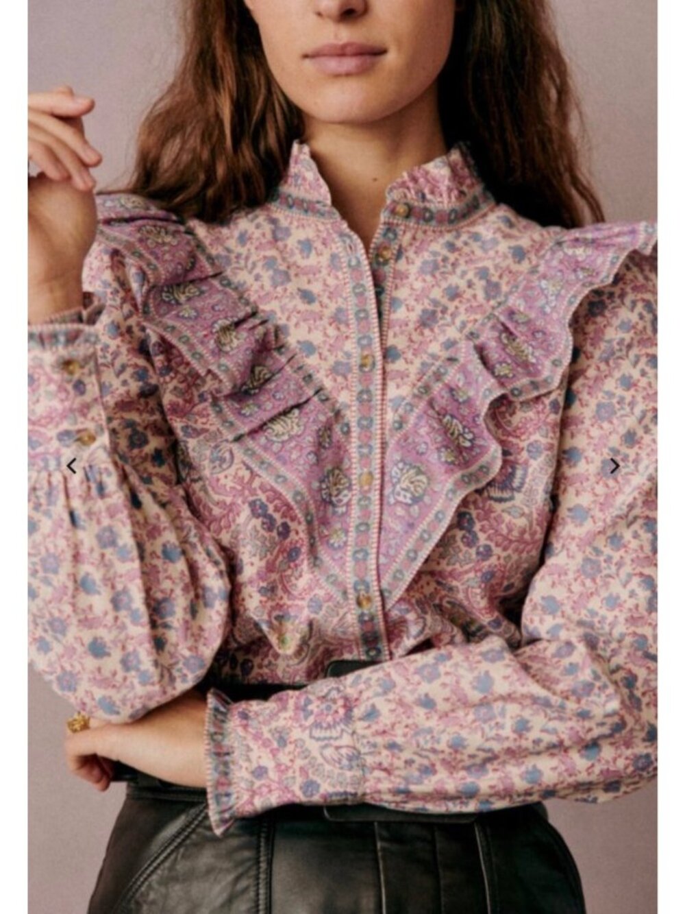 GALA SHIRT sezane X SEA NY Purple pink floral Emilia print linen SZ34 bust35.5 U